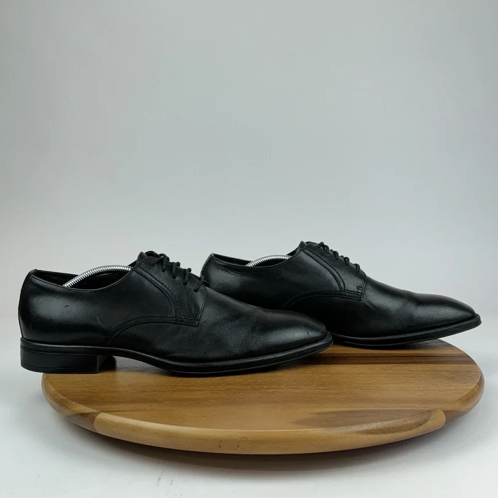 Mens Johnston & Murphy Black Leather Plain Toe Dress Shoes Oxfords Size 11 M GUC